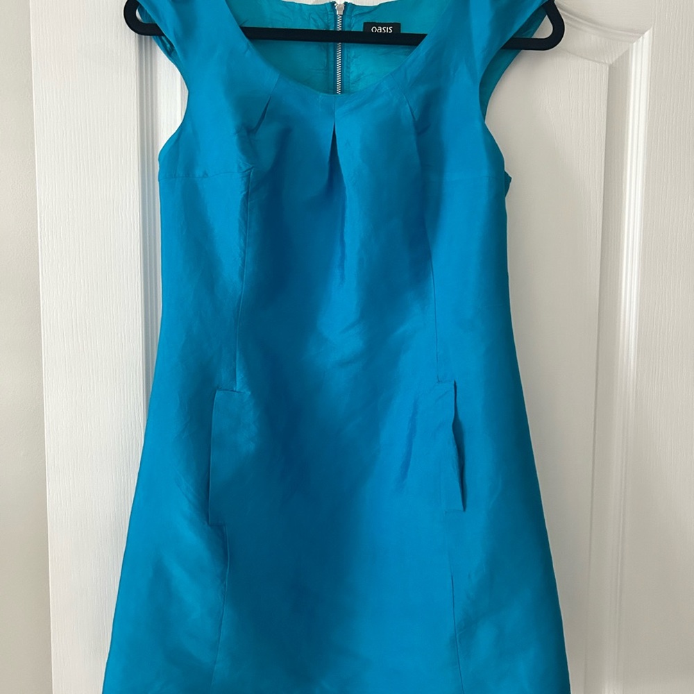 Oasis Blue Sheath Dress with Flutter Sleeves